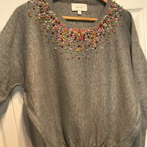 Anthropologie grey Sweater with mini pompoms
